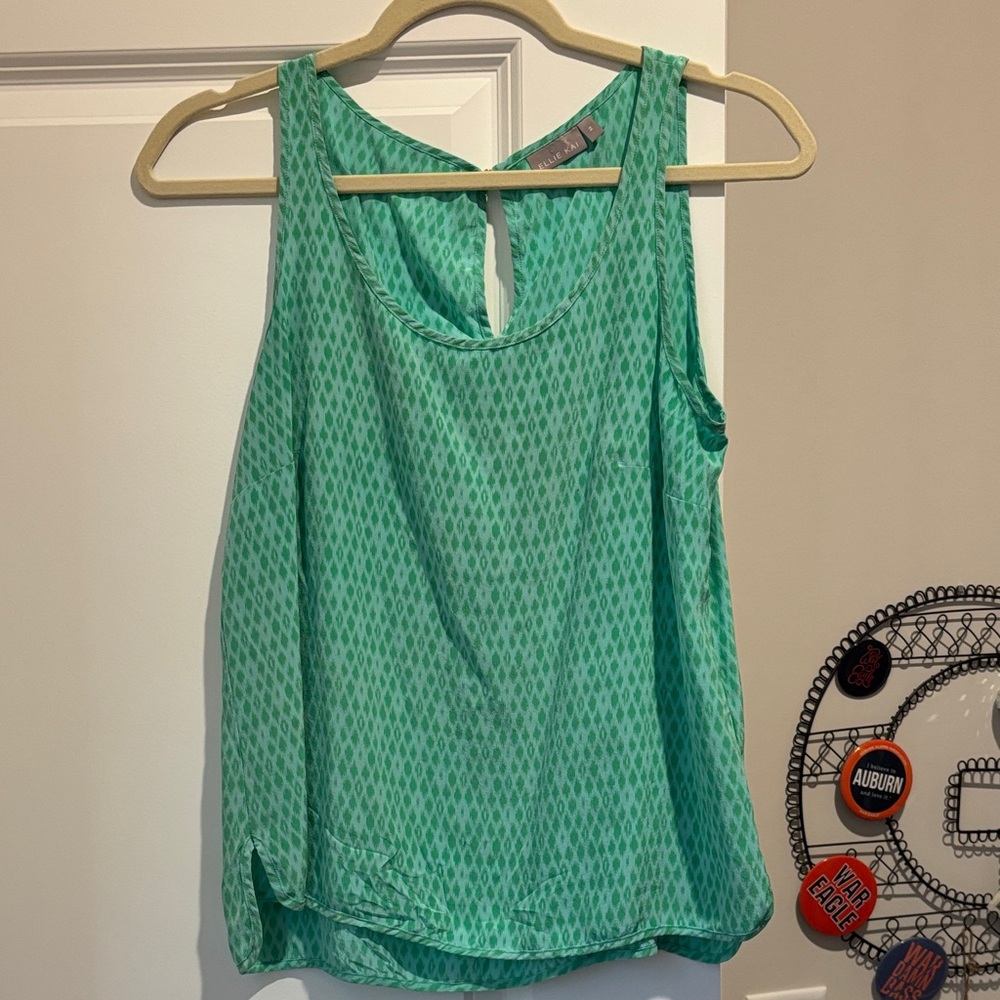 100% Silk Ellie Kai Green Sleeveless Top